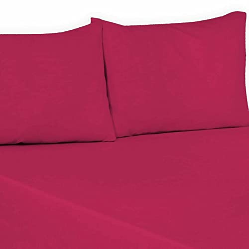 Flat Sheet Plain Dyed Polycotton Bedsheet Super Soft Easy-Care Bedlinen Non-iron Flat Sheets/Top Sheets in Single-Double-King-Super king (Fuchsia, Super King)