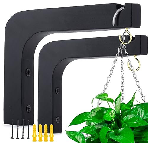 Oradrem 2 Stück 15 cm Holz-Wandhaken zum Aufhängen von Pflanzen, Laternen, Blumenhalterung, Windspielen, Vogelfutterspender, Makramee-Pflanzenaufhänger, Schwarz