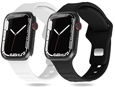 KOKOKA 2 Piezas Correas Compatible con Apple Watch Correa para iWatch 49mm 45mm 44mm 42mm, Correa Repuesto de Silicona Suave para Apple Watch Series Ultra 8 7 6 5 4 3 2 1 SE, Negro/Blanco