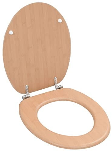 HOMIUSE Toilettensitz mit Deckel MDF Bambus-Design Toilettendeckel Wc Sitz Klobrille Wc Deckel Toilettenbrille Toilet Seat Toiletten Deckel Familien, Restaurants Universell Design 42,5x35,8 cm