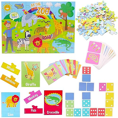 Toyland® My First 3 In 1 Blippi Puzzle Set - 45 Piece Jigsaw, 28 Dominoes & Picture Match Game - Suitable for Ages 3 + - Learning Games
