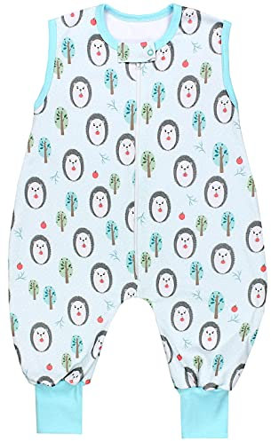TupTam Sommerschlafsack Baby mit Füßen – Leichter Schlafsack Baby Sommer 0.5 TOG, OEKO-TEX, Farbe: Igel/Grau/Mint/Grün, Größe: 104-110