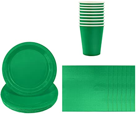 Solid Color Green Tableware Set Decor,20 Paper Napkins 16 Paper Cups 16 Paper Plates in Green,Disposable Paper Tableware Birthday Decorations for Him,Her,Men,Women,Adults Party,Kids Party
