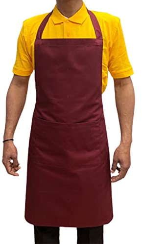 Grembiule da Cuoco, Unisex, Resistente, Comodo con Tasca Frontale, Lavabile per Cucinare, Cucina, Bar, Ristorante, Macelleria e Catering (Bordeaux)