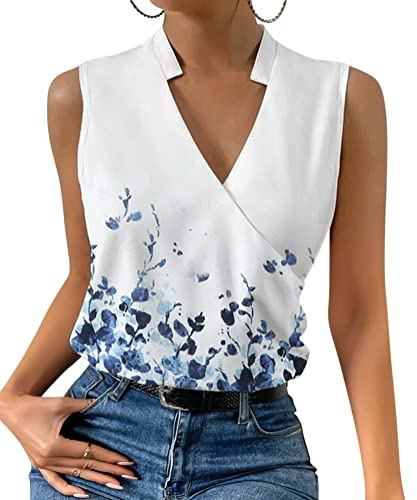 ORANDESIGNE Débardeur Femme Chic Et Élégant Top Chemisier Sexy Blouse Ample Haut Été sans Manches Tee Shirt Col V Fluide Mode Casual Chemise Classique Debardeur Travail Camisole A 18 M