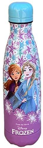 CARTOON Edelstahl Isolierflasche Frozen II Disney Schraubverschluss Trinkflasche für Mädchen 500ml