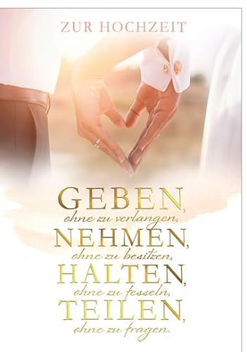 KE - XXL A4 Hochzeitskarte mit Goldfolien-Schrift, inkl. Umschlag, Glückwunsch zur Hochzeit, Motiv: Herz