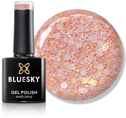 Bluesky Gel Nail Polish 10ml, Glitter Neon 07, Peach Glitter Gel Nail Polish for 21 Day Manicure, Professional, Salon & Home Use, Requires Curing Under LED UV Nail Lamp