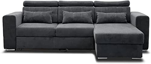 OAK SPOT Luca Corner Sofa Bed With Storage - Premium Quality Fabric - Universal Side Sofa Bed (Grey)