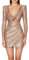 BOTCAM Abito da sera elegante, a maniche lunghe, con scollo a V, per l'inverno, Natale, da festa, mini abito elegante, sexy, slim fit, corto, abito da sera, oro rosa, S