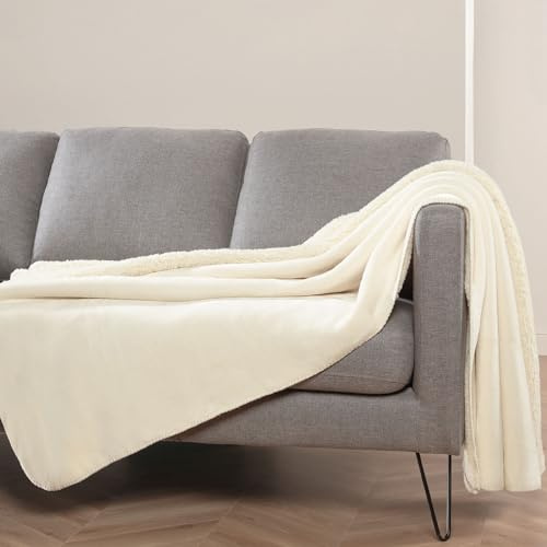Bestlivings Kuscheldecke XXL 150x200cm (Creme) Flauschige Wendedecke, Flanell Sherpa-Fleece, Dicke Sofadecke - ÖKO-TEX - Couchdecke Tagesdecke - 450g/m²
