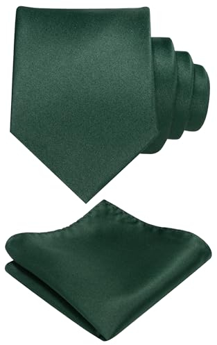 JEMYGINS Herren Krawatte mit Matte Oberfläche inklusive Einstecktuch Set in verschiedenen Farben dunkelgrün