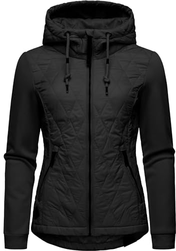 Ragwear Damen Übergangsjacke leichte Steppjacke kurz mit weichen Ärmeln und Kapuze Lucinda Black024 Gr. XL