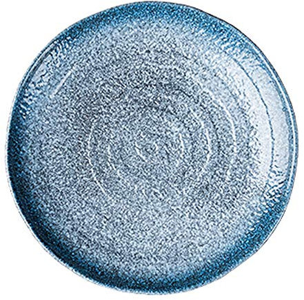 KOHARA Kreative Keramik-Retro-Schale, blau, rund, Haushaltsgeschirr, Flache Schale, verblasst Nicht, Kratzfest, leicht zu reinigen, mikrowellen- und spülmaschinenfest, 25,4 cm