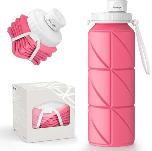 Popdigito Bouteille d'eau pliable en silicone, anti-fuite, flexible, sans BPA, portable, pliable et légère pour camping, randonnée, sport, voyage, 652 g