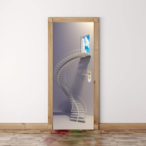 3D Türaufkleber, Selbstklebend Türtapete, Wendeltreppe, Weiße Wolkenlandschaft 90 X 200 Cm, Wasser Und Ölbeständig, Pvc Abnehmbar Türposter Stickers Für Private Und Geschäftliche Innenräume - Kunstf
