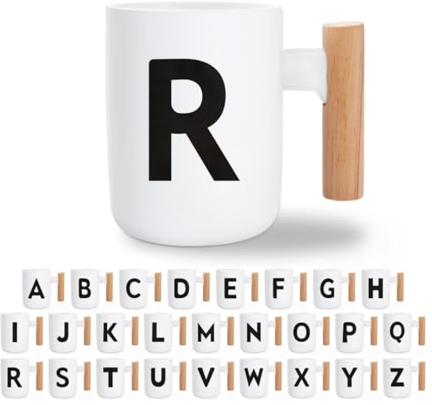 A-Z Tasse Personalisiert Initiale mit Namen, Namenstasse Personalisierte Geburtstagsgeschenk für Frauen, Monogramm Kaffee-Tasse & Tee-Becher, Weihnachten, Valentinstag, Buchstaben Kaffeetasse - R