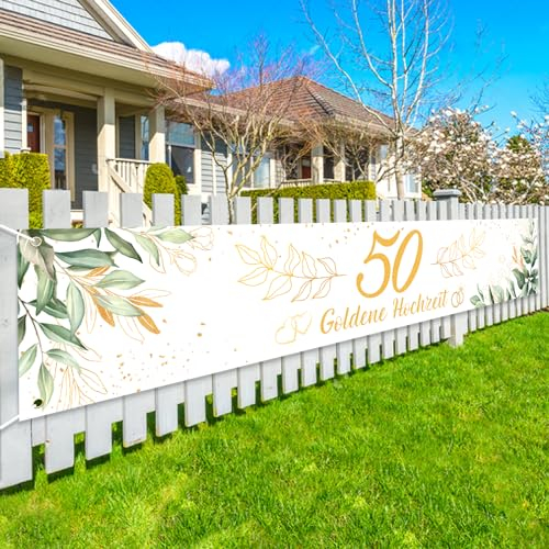 LOHAME Goldene Hochzeit Banner 300x50cm Extra Große 50 Jubiläum Hochzeitsbanner 50. Jahrestag Hochzeitsdeko Gold Hochzeitstag Hintergrund Goldhochzeit Hängende Dekoration für Garten Innen Außen