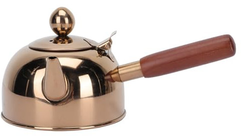 Alipis Rose Gold Stainless Steel & Wood Tea Kettle, 500ML, 23x11.5cm, Non-Slip Wooden Handle, Suitable for Gas & Induction Stoves