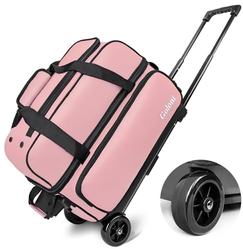Goloni Bowlingtasche mit 2 Rollen und großem separatem Schuhfach für Bowlingschuhe (bis US-Herrengröße 48), einziehbarer Griff, ausziehbar auf 101,6 cm