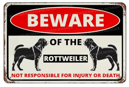 MUYIASER Schild mit Aufschrift Beware Of The Dog, Rottweiler-Schild, Aluminium-Blechschild, Warnschild für Zaun, Hof, Zuhause, Küche, Bauernhof, Garten, Wanddekoration, 20,3 x 30,5 cm
