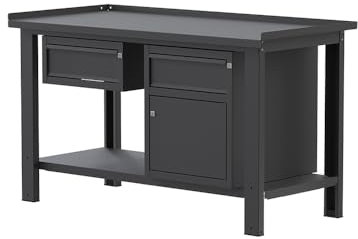 SOGI X3N_107A Werkbank 1,5 m – Platte aus Stahl – 1 Schublade + Schrank mit Tür und Schublade