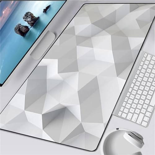 QiHon Tapis de Souris XXL Gaming Gris Géométrique Grand Tapis de Souris, 700x300x3mm Tapis de Bureau Gaming, avec Base en Caoutchouc Antidérapante pour Bureau/Maison