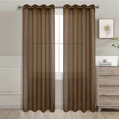 GREATOYAR Cortinas Modernas Translúcidas, Visillos Liso, Poliéster, para Sala, Dormitorio, Comedor, Cocina, Salón, 2 Piezas, 140x260cm, Marrón