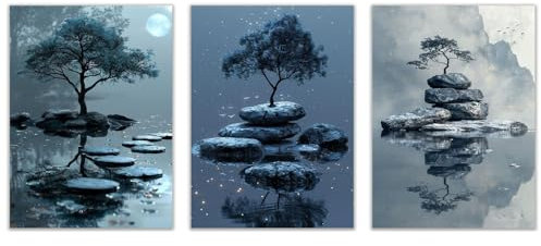 TZKRWRH Stampe Da Parete Grande Stampe Quadri Verticali, Albero Della Vita Pittura A Inchiostro quadro moderno quadri ufficio soggiorno quadri per camera da letto-50x70cmx3 Non incorniciato