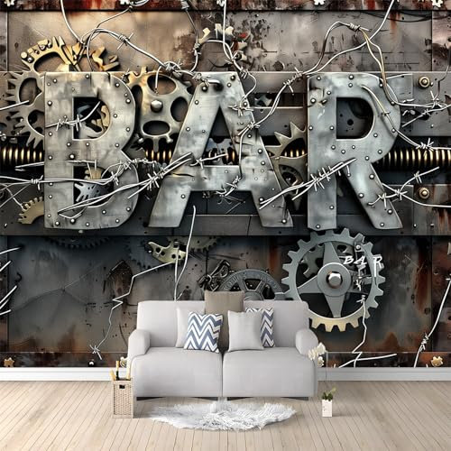 Papier Peint de Photo Lettres D'Engrenage En Métal 200 x 140cm Papier Peint Panoramique Papier Peint intissé Murale Pour Chambre De Fille, Garçon, Chambre De Bébé Salon Chambre Décor