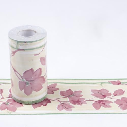 Jodimitty PVC Wallpaper Border Self Adhesive 10 Meter x 10cm Peel Stick Waistline Trim Wall Border for Living Room Bedroom Decoration, Ink Wash Painting Blurred Style (Pink Leaves)