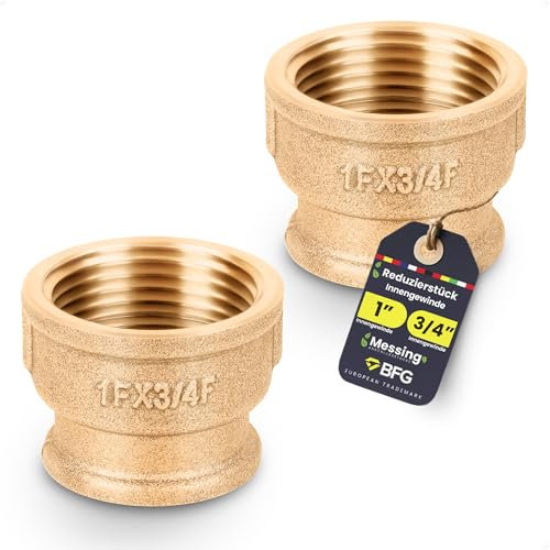 BFG Reduziermuffe (1 Zoll IG (Ø 32mm)) / (3/4 Zoll IG (Ø 25mm)) - 2 Stück Reduzierstück aus Messing mit 1 Innengewinde und 3/4 Innengewinde fur Trinkwasser