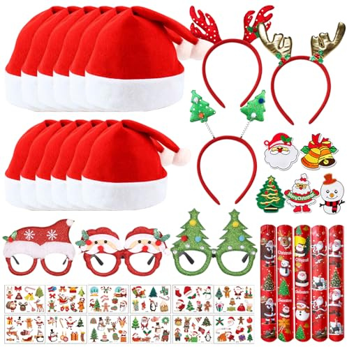 Weihnachtsmützen, Haarreif Weihnachten, 40 Stück Weihnachts Accessoires, Weihnachtsmütze, Haarreifen Weihnachten, Weihnachtsbrille, Clapping Kreis, Weihnachtsassesoires Geeignet für Erwachsene Kinder