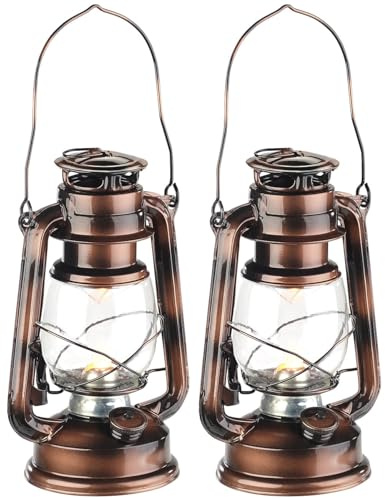 Lunartec LED Laterne: 2er-Set LED-Sturmleuchte im Öllampen-Design, Flammen-Imitation, Bronze (Camping-Laterne Batterie, Kerzen Metall, Echtwachskerzen)