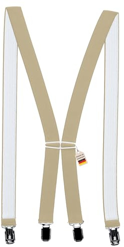 Zukunftsenkel Hosenträger 4 Starke Clips X-Form 2,5cm Breite Herren Damen Skihose Arbeitshose Verstellbar und Elastisch Fasnacht H-Form (Beige)