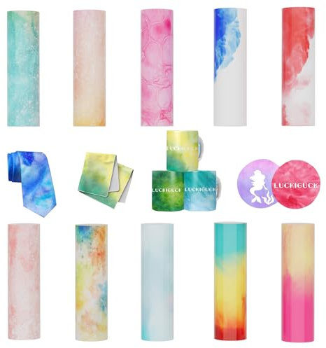 Creatorally Infusible Transfer Paper Sheets, 11x30cm 10 Sheet Bundle Pre-Printed Dyed Sublimation Papers, Heat Press Film for DIY T- Shirts Mug (Watercolor Smudge)