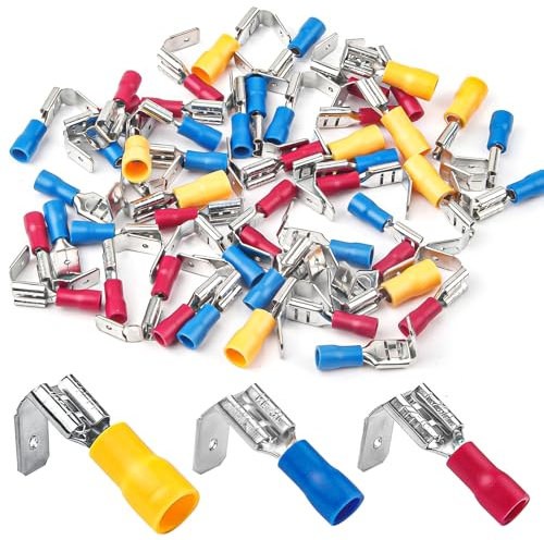 50 Stück Piggyback Kabelschuhe Set,Crimpverbinder Set,Kabelschuhe Flachstecker,Flachsteckhülsen,Isolierte Elektrische Steckverbinder Klemme