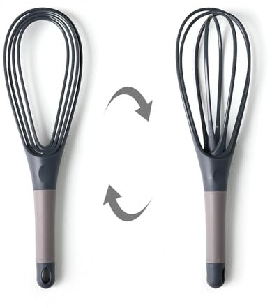 Twist Whisk,2 in 1 Flat and Balloon Egg Whisk,Non-Stick,Non-Scratch,Used for Beating Eggs,Beating Butter,Stirring Flour,Stirring Salad,Etc (11.4 X 8 inch,Grey)