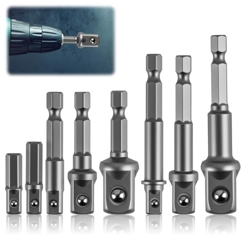 8PCS Adattatore Esagonale per Bussola, Inserti Per Avvitatore da 1/4 su 1/4, 3/8, 1/2, Set di Adattatori a Bussola per Trapano e Chiave Trapano e Avvitatore a Batteria