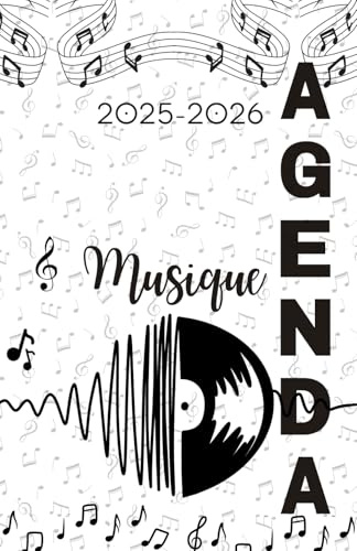 Agenda scolaire journalier 2025-2026-Thème Musique-Son-Vinyle (12.85x19.84 cm) 1 page pour 2 jours