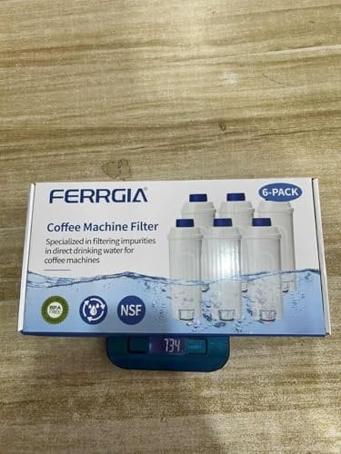 FERRGIA 6 Piezas Cafetera Filtros Agua,Compatible con DeLonghi DLSC002,SER3017,5513292811–Compatible ECAM,ETAM,Rivelia,Magnifica S/Evo – Filtro Ablandador con Carbón Activo,Mejora el Sabor del Café
