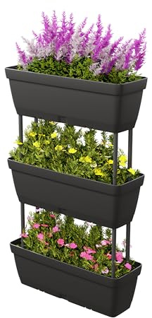 COSTWAY Cajas de Jardinería de 6 Piezas, Jardín Vertical Elevado, Diseño Bricolaje, Torre de Plantación para Vegetales Hierbas Flores, Macetas Jardinera en para Patio Jardín Balcón (Negro)