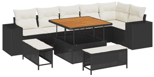 vidaXL Garten-Sofa-Set 9 pcs Schwarz Poly-Rattan, Garten und Terrasse, Moderne Sofas, Möbel für draußen, Loungeset für entspannte Stunden