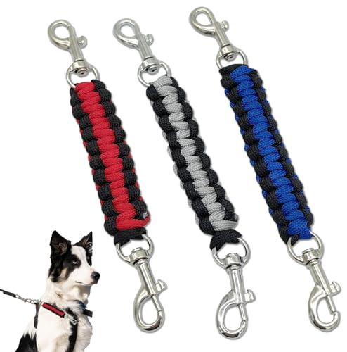 3PCS Pet Leash Extender Double Clip, Dog Collar Safety Clip, 360° Rotating Safety Dog Collar Strap, Outdoor Dogs Pet Harness Backup Hook, for Walking Running Do/g Colla r & Harness Connection