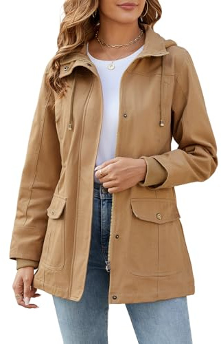 Tuopuda Chaqueta Militar Mujer Primavera Otoño Parka Entretiempo Cazadora Algodón Casual Sahariana Cintura Alta Cordón Zip Up Capucha Multibolsillos Aviador Abrigos Chaquetas Verano