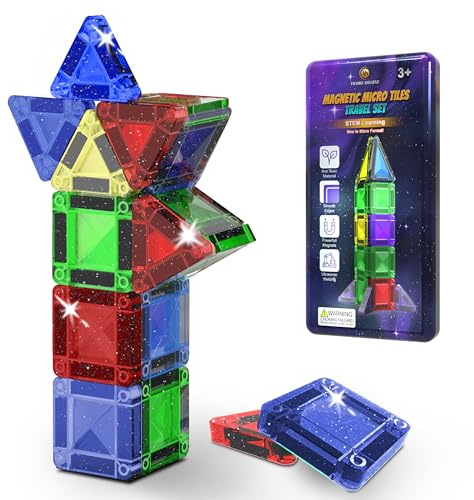 Desire Deluxe Mikro Magnetische Bausteine – STEM Lernspielzeug im Reiseformat, Magnetspielzeug für Kinder, Montessori Magnetblöcke für Jungen & Mädchen ab 3 Jahren (18 Stück – Glitzer)