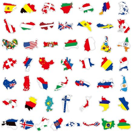 Pevlkawr Aufkleber Nationalflaggen Länder Landkarte Aufklebers Koffer Aufkleber Reisen Flaggen Der Welt Länder Sticker Für Laptop,auto, Fahrzeuge, Möbel, Tür, Wand, Fenster, Spiegel 50pcs