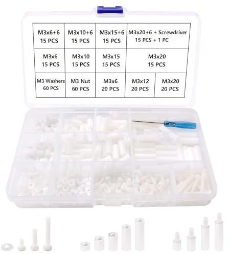 Lyeteung 300 Piezas M3 Macho Hembra Nylon Hex Espaciador Separador Tornillo Tuerca Roscada Surtido Kit, con Destornillador, para Placa Base PCB, Blanco