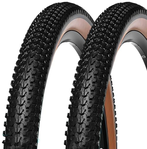 2 STK 29x2.25 Fahrradreifen, Blockprofil mit Braunen Seitenwänden für Mountain City Bike Vorder- und Hinterreifen, Pannensicher Abriebfest Gummi