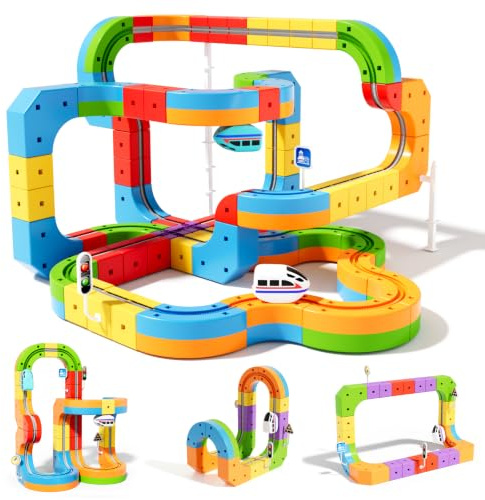 KlickRail 88PCS Electric Train Track Set | With Flexible 3D Track, Motorized Car, Gravity Defying, ABS Plastic, for Ages 3-8, Building and Race Toy